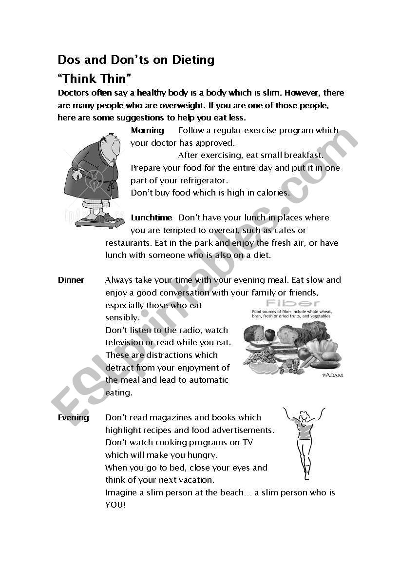 Dos and Donts on dieting worksheet