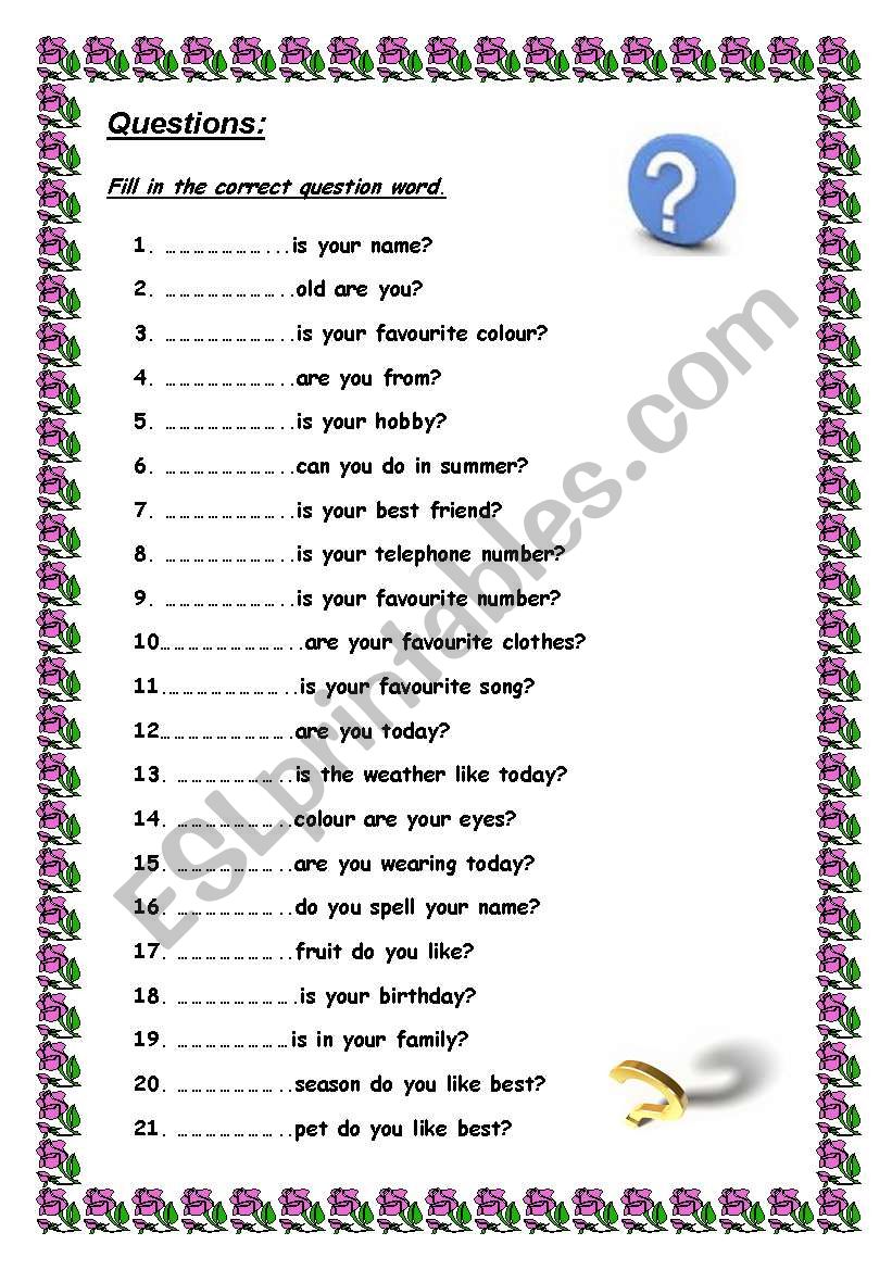 Questions and questionwords worksheet