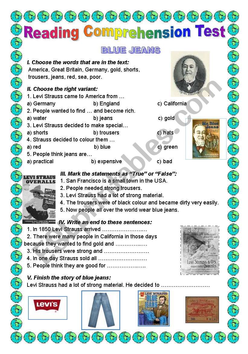 Blue Jeans worksheet