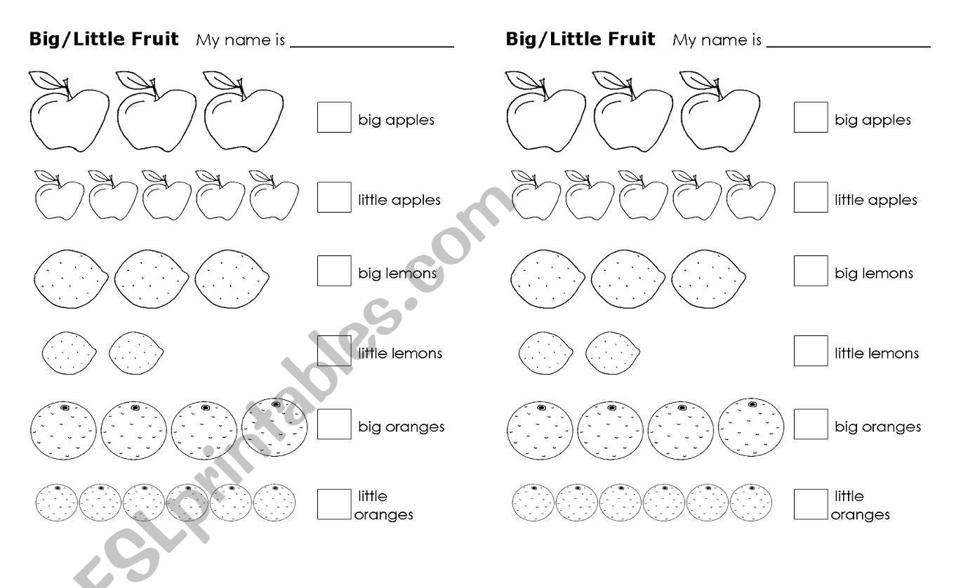 fruits, big and small worksheet