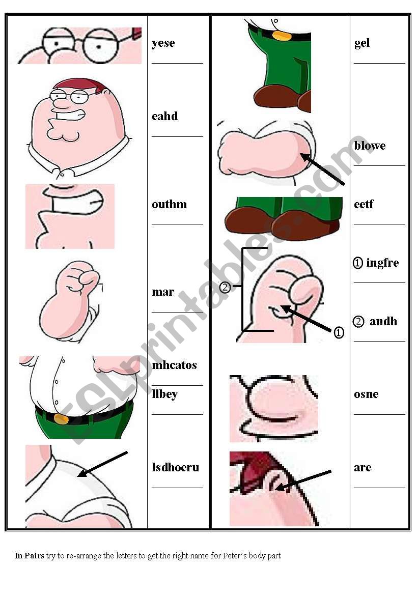 Body parts: Peter Griffin worksheet