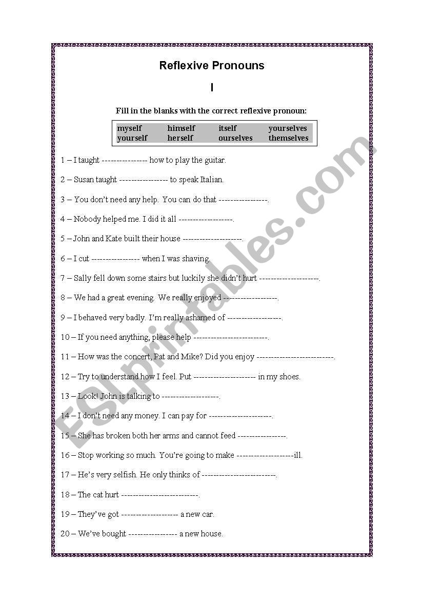 Reflexive Pronouns worksheet