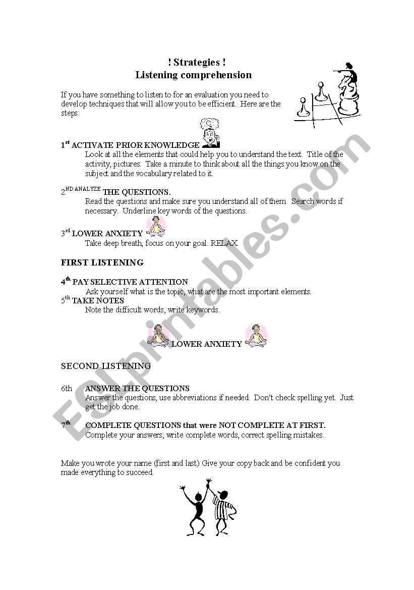 Listening strategies worksheet