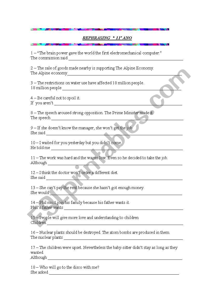 Rephrasing worksheet