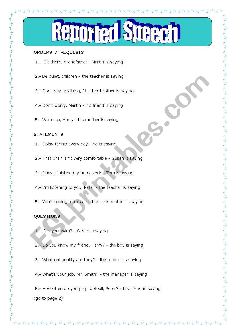 Reported Speech  worksheet