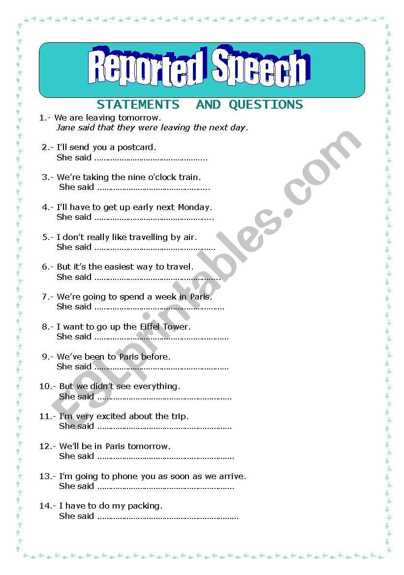 Reported Speech worksheet