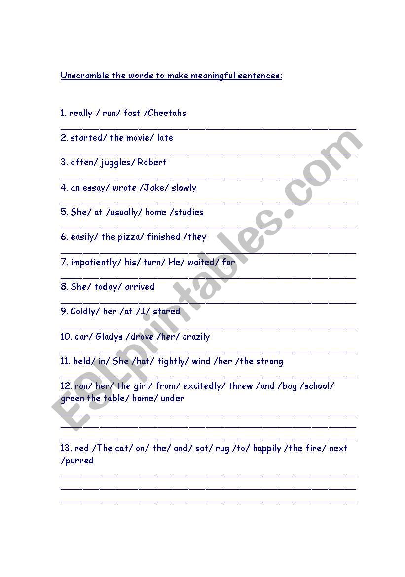 word order worksheet