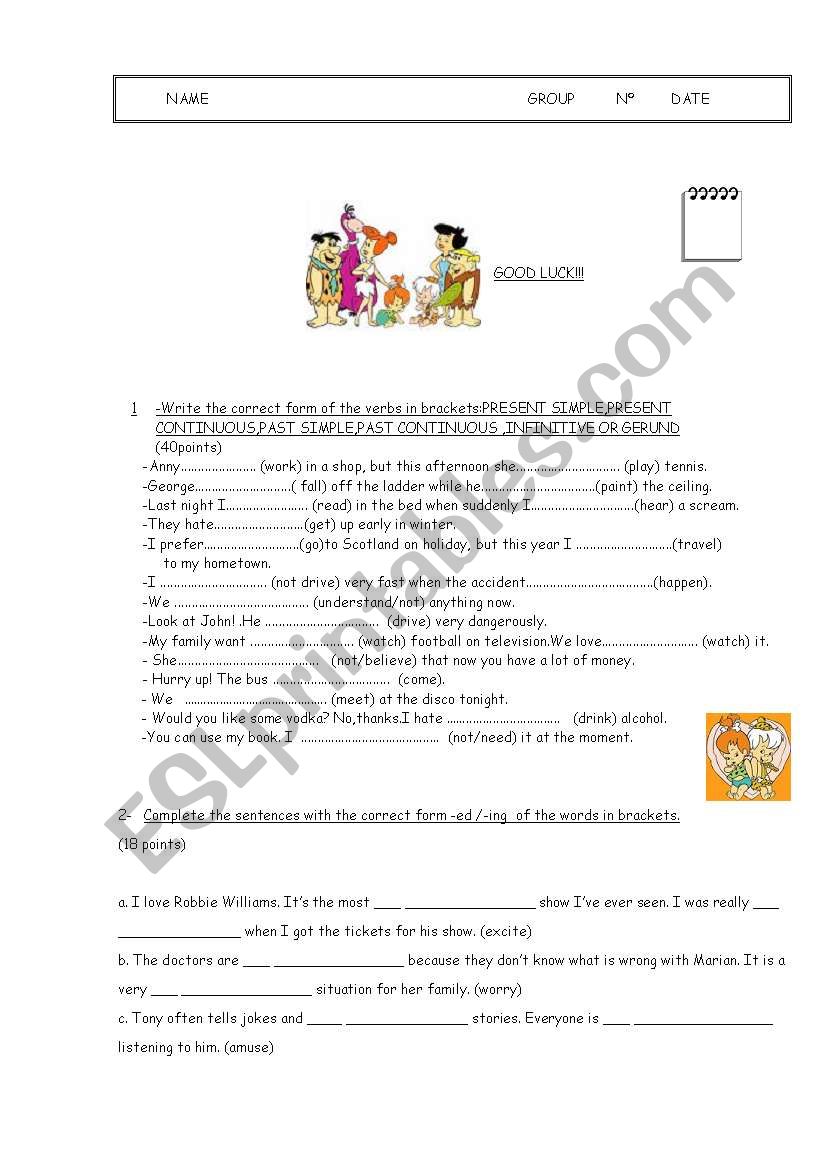 Grammar  test worksheet