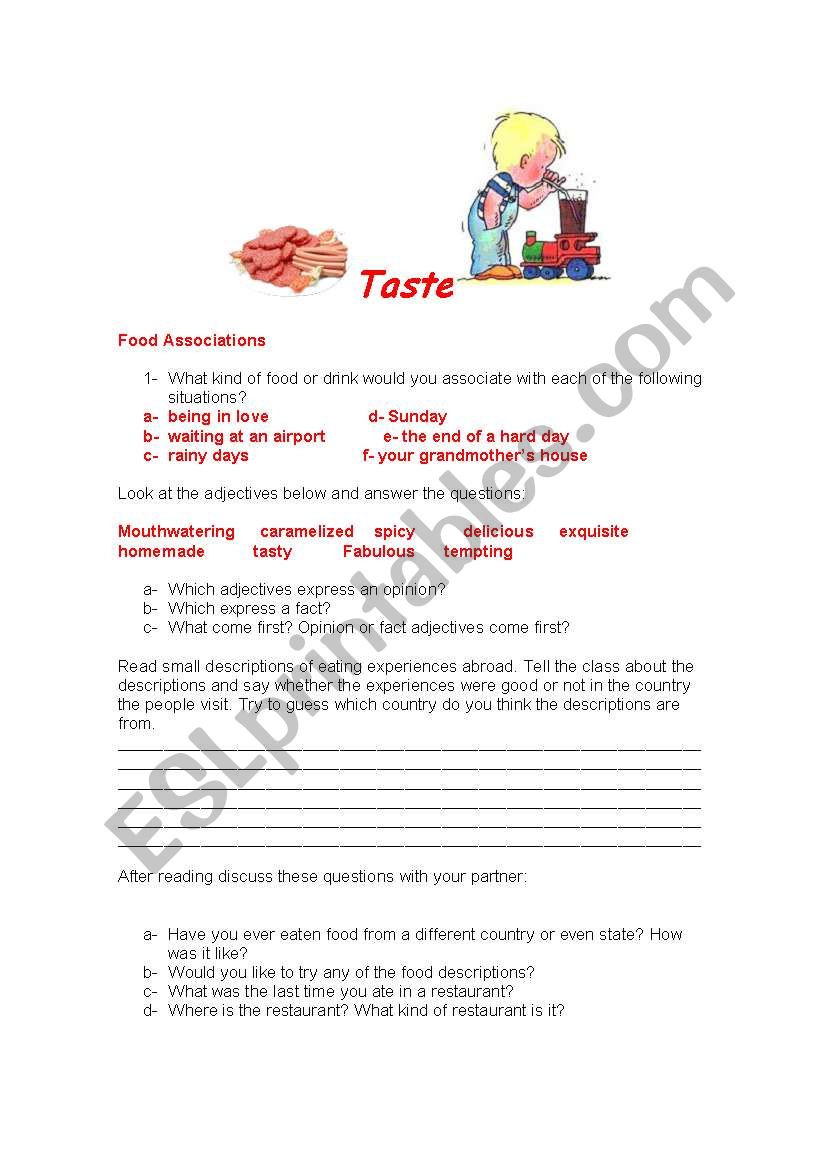 Taste worksheet