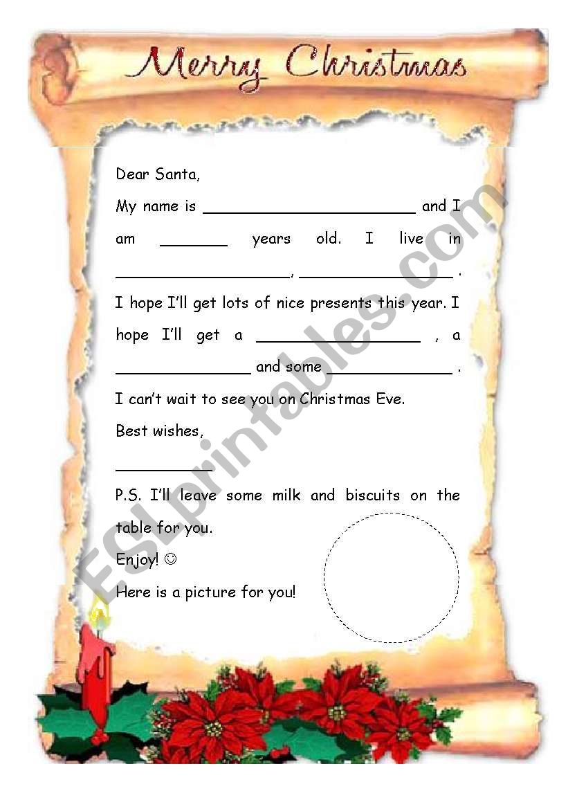 Letter to Santa (page 2 B&W) worksheet