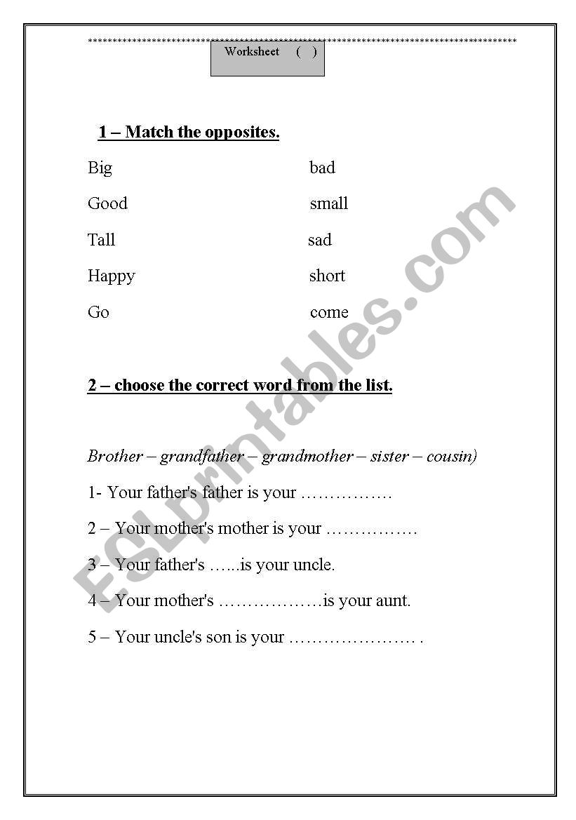 vocabulary worksheet