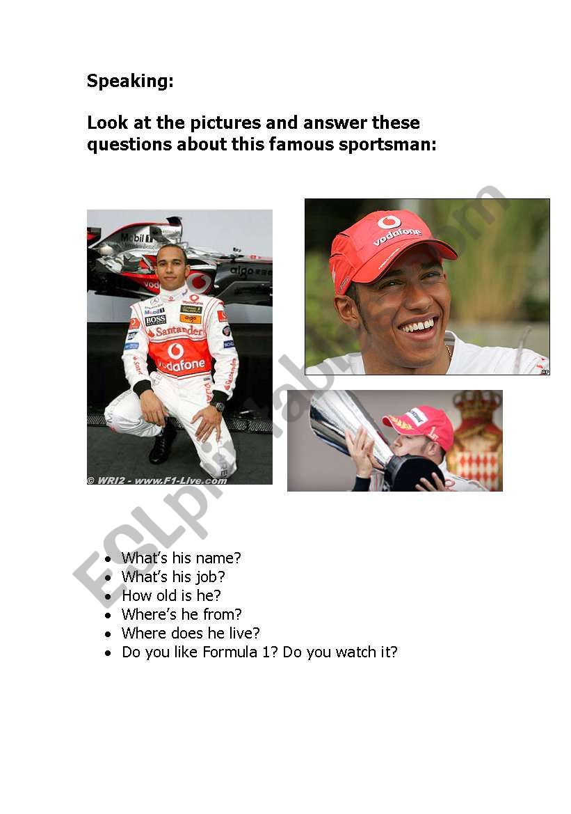Sportsman Lewis Hamilton worksheet