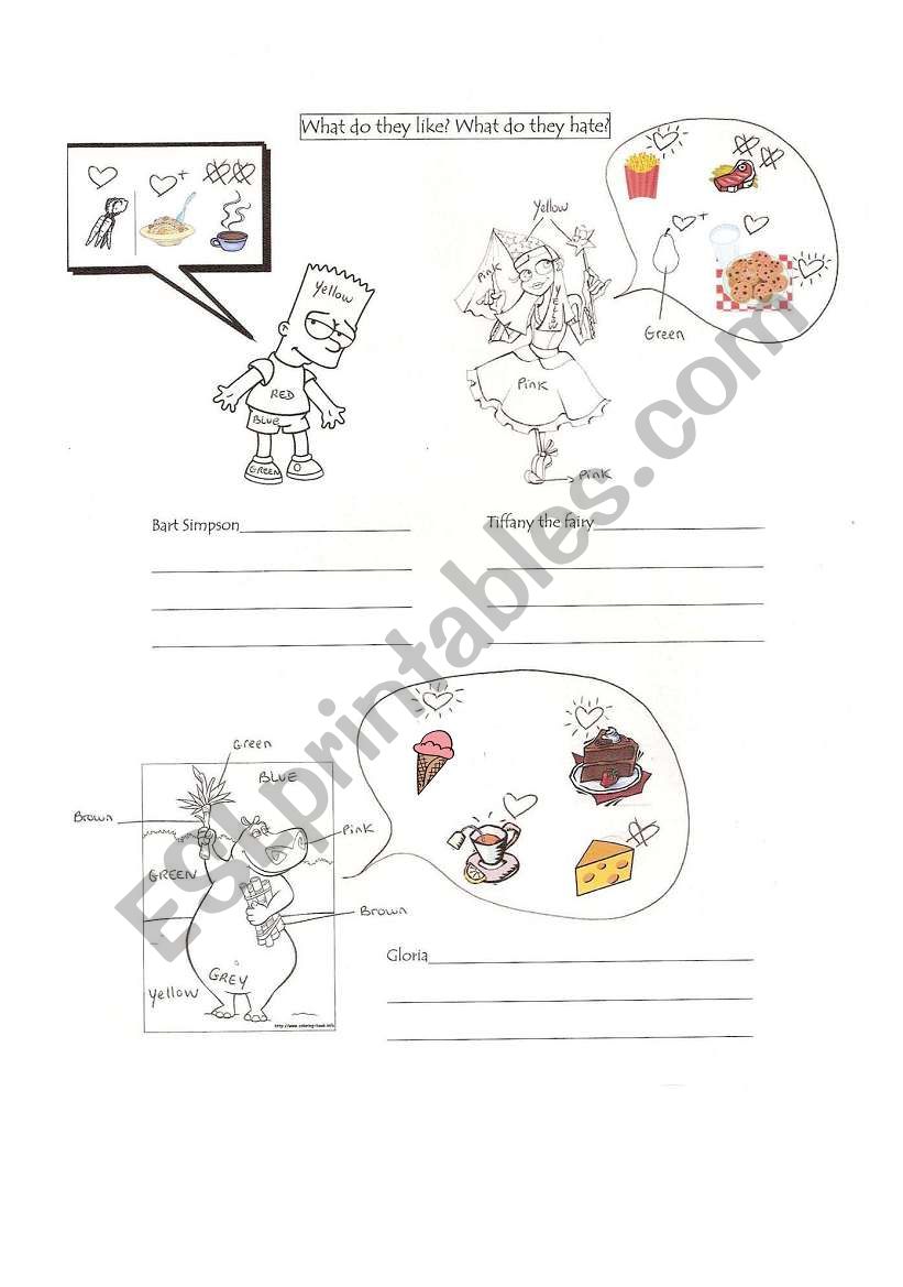 Likes and Dislikes + colors worksheet