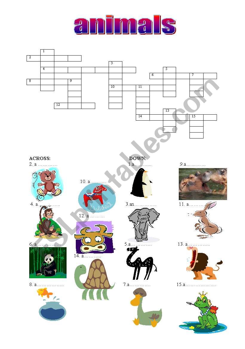 animals crossword worksheet