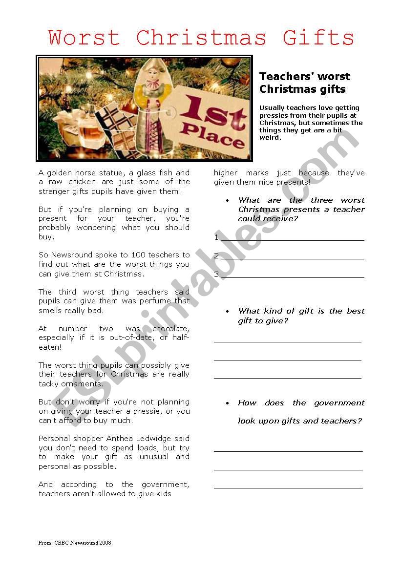 Worst Christmas Gifts worksheet