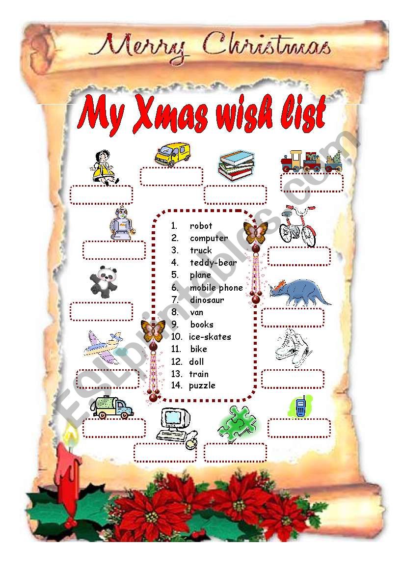 My Xmas wish list worksheet