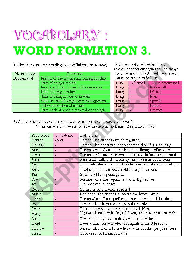VOCABULARY : Word Formation 3 worksheet