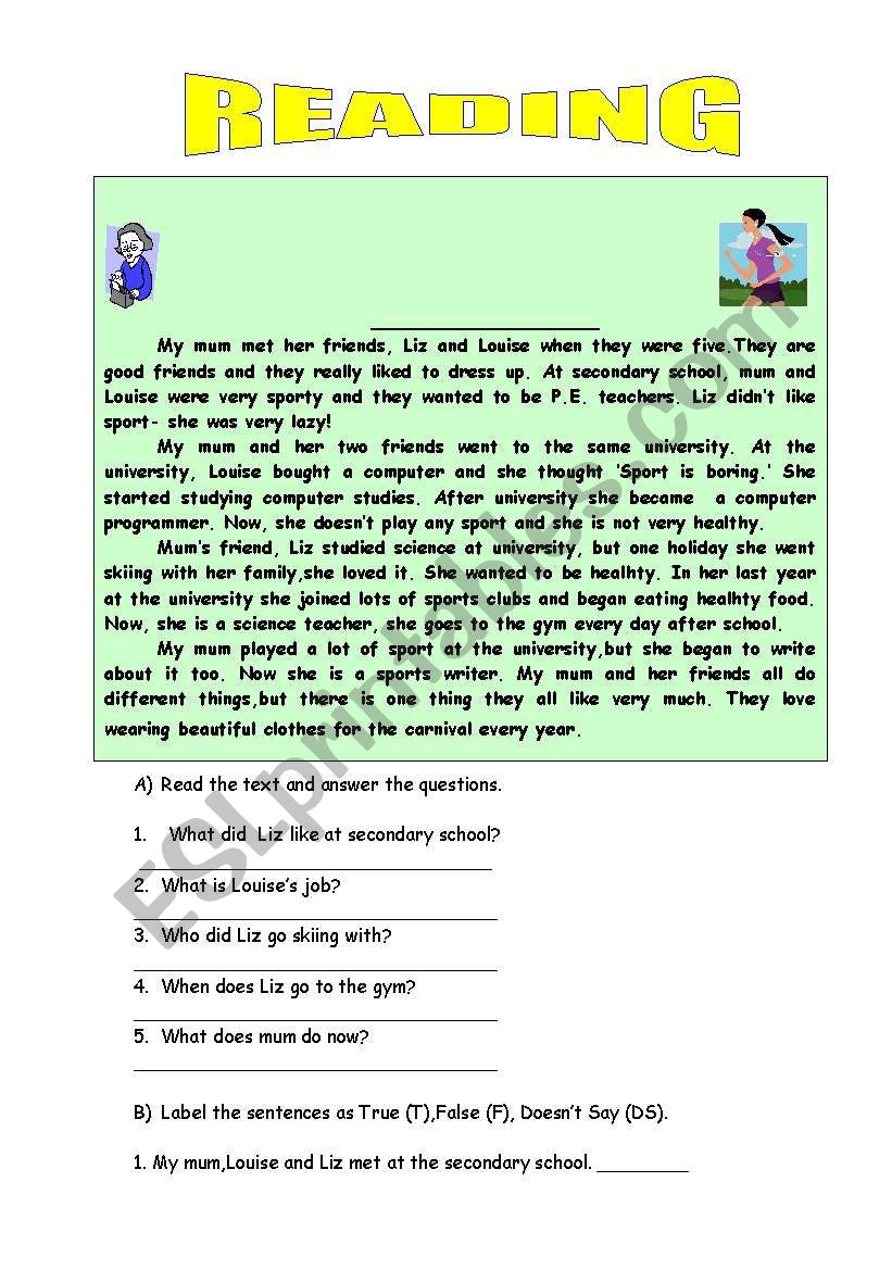 Reading &Writing worksheet