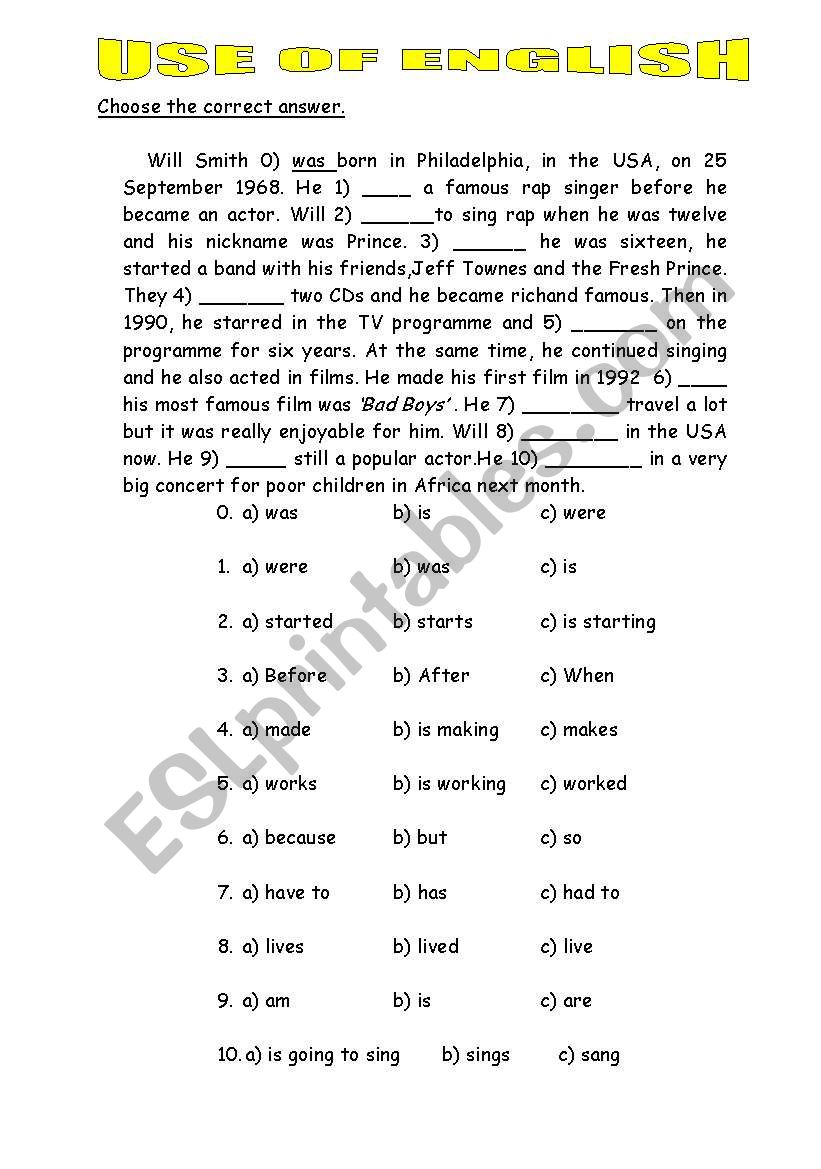 Use of English worksheet