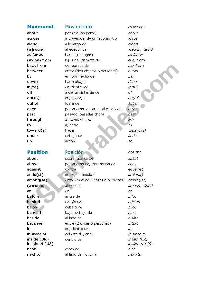 prepositions worksheet