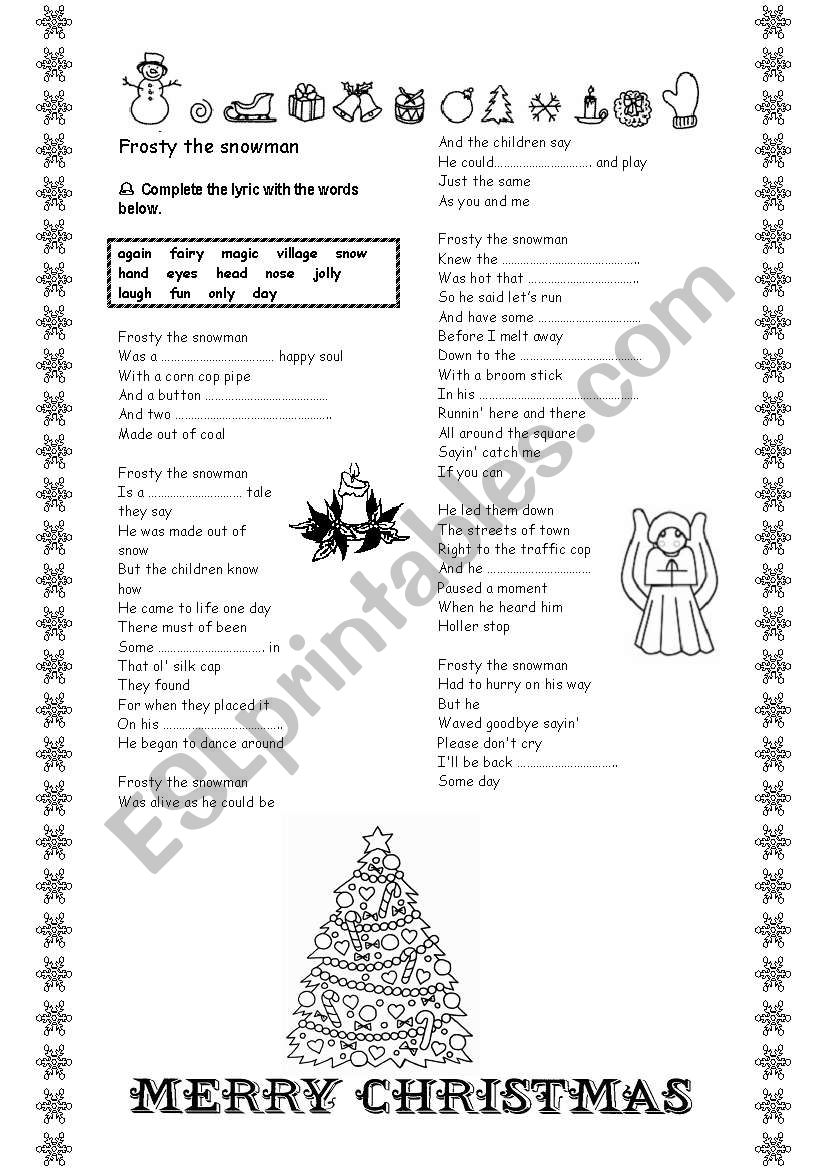 Frosty the snowman worksheet