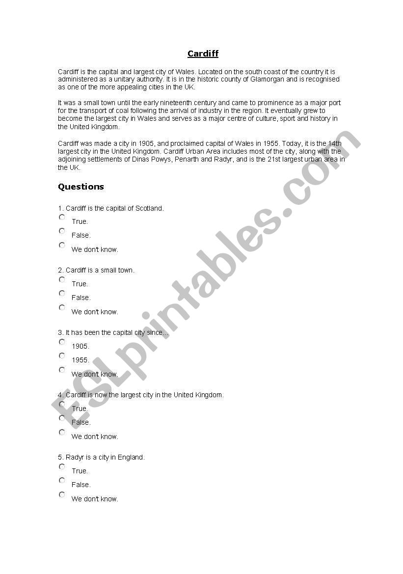 reading comprehension worksheet