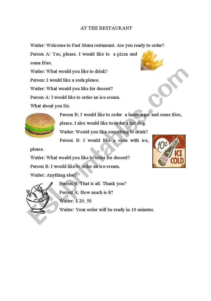 ORDERING FAST FOOD worksheet