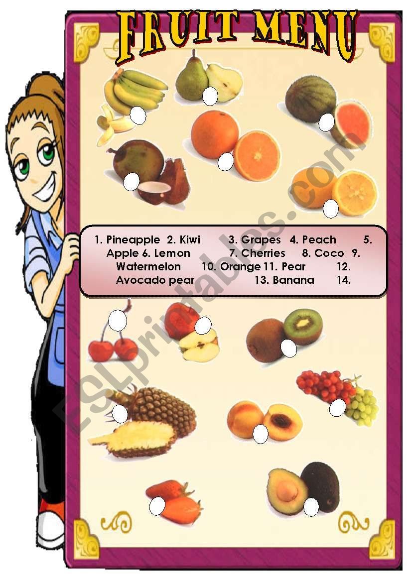 Fruit menu worksheet