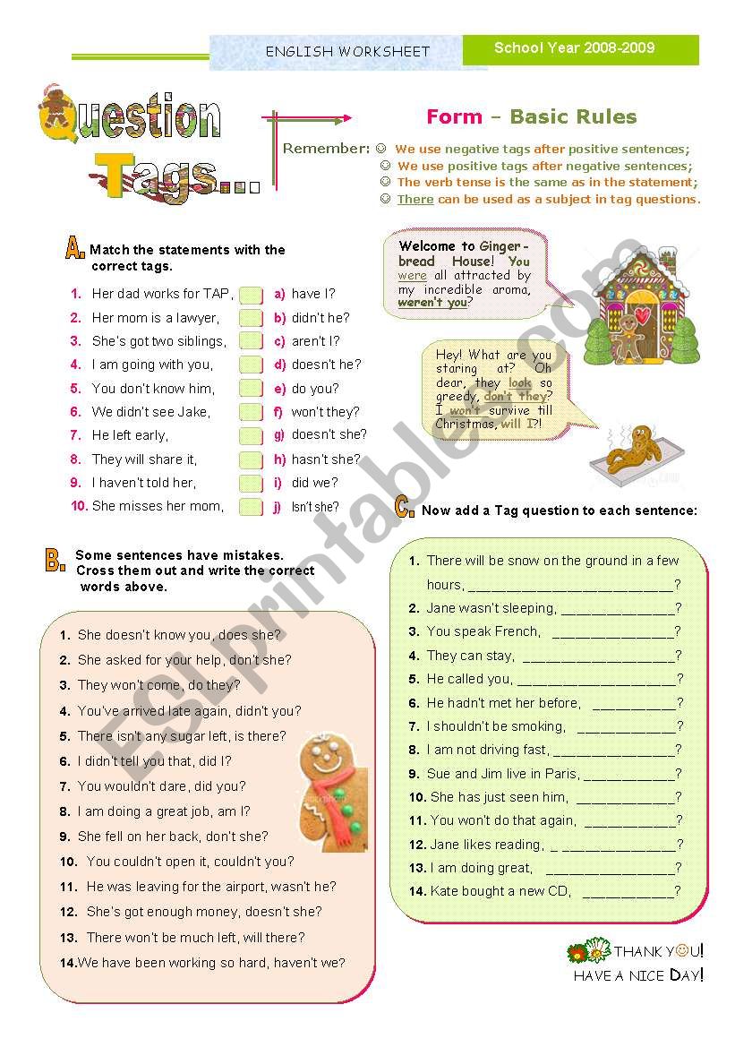 QUESTION TAGS  SET  /  Part I --  Focus on Form:  Basic Rules