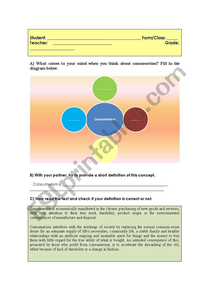 Consumerism  worksheet