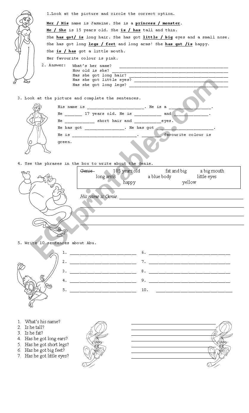 Describing cartoon characters worksheet