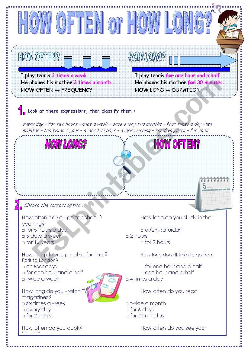 How often or how long? worksheet