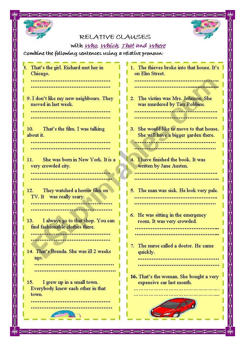 Relative Clauses worksheet