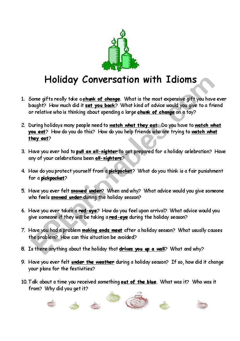 Holiday Conversations with Idioms & Definitions