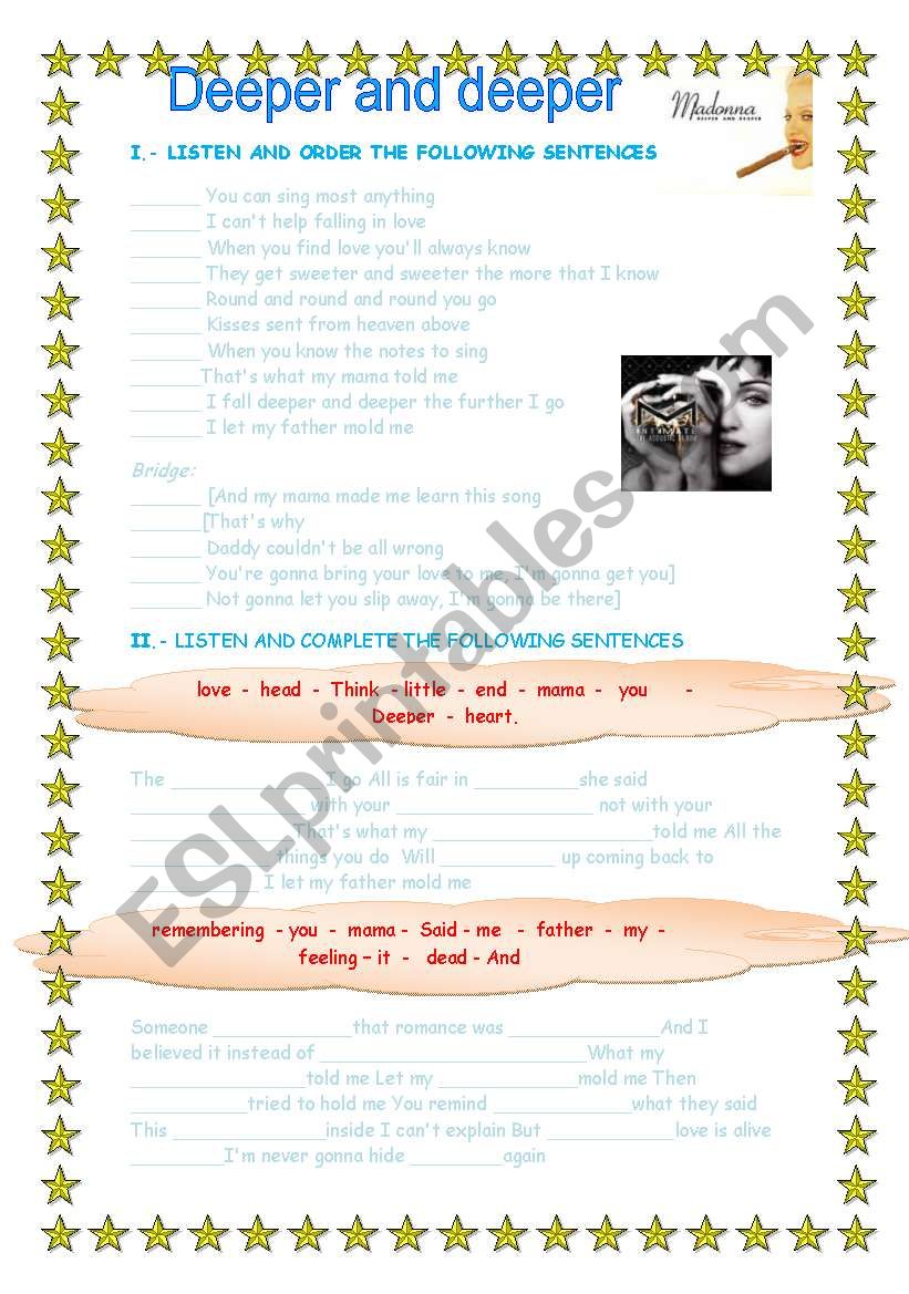 deeper and deeper worksheet