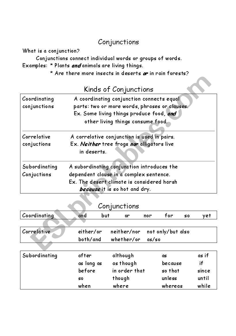 Conjunctions worksheet