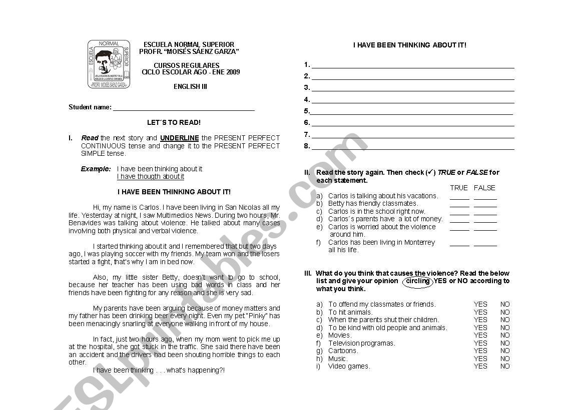 PRESENT PERFECT CONTINUOUS worksheet