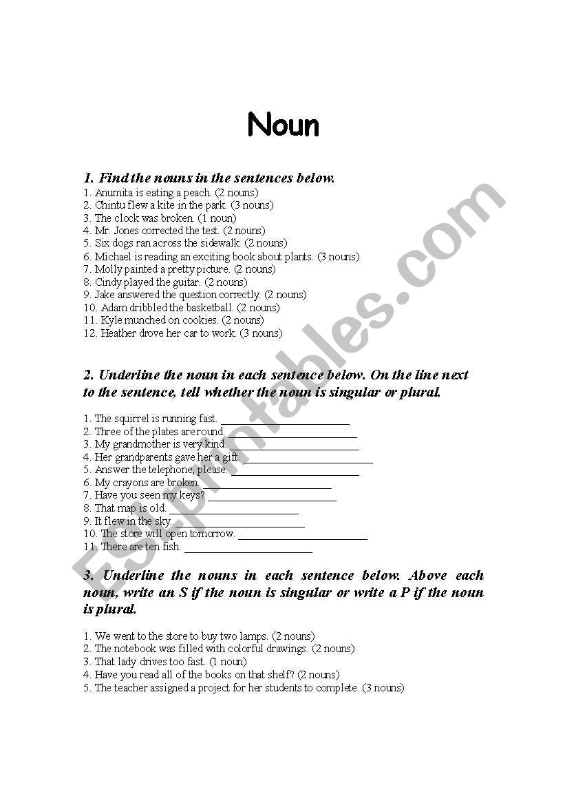 Noun worksheet