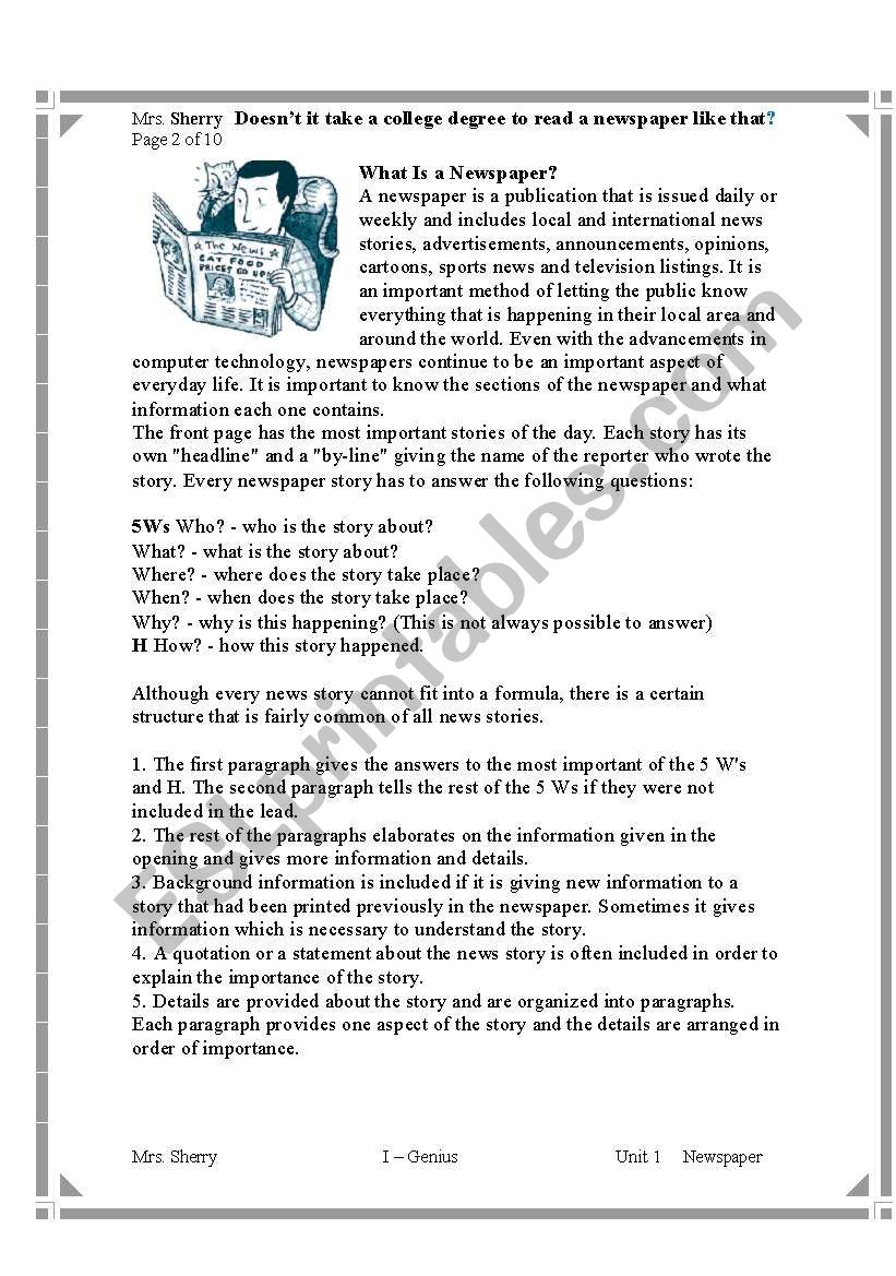 Comprehension Passage -- Newspaper - ESL Worksheet By Sharu_4 - Comprehension Passage -- Newspaper - ESL Worksheet By Sharu_4