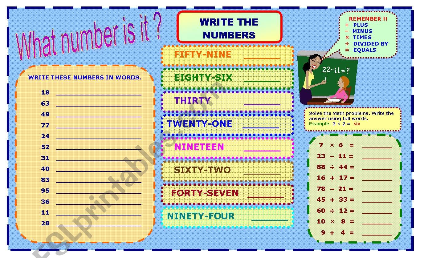 NUMBERS 0-100  ( 2 Pages ) worksheet