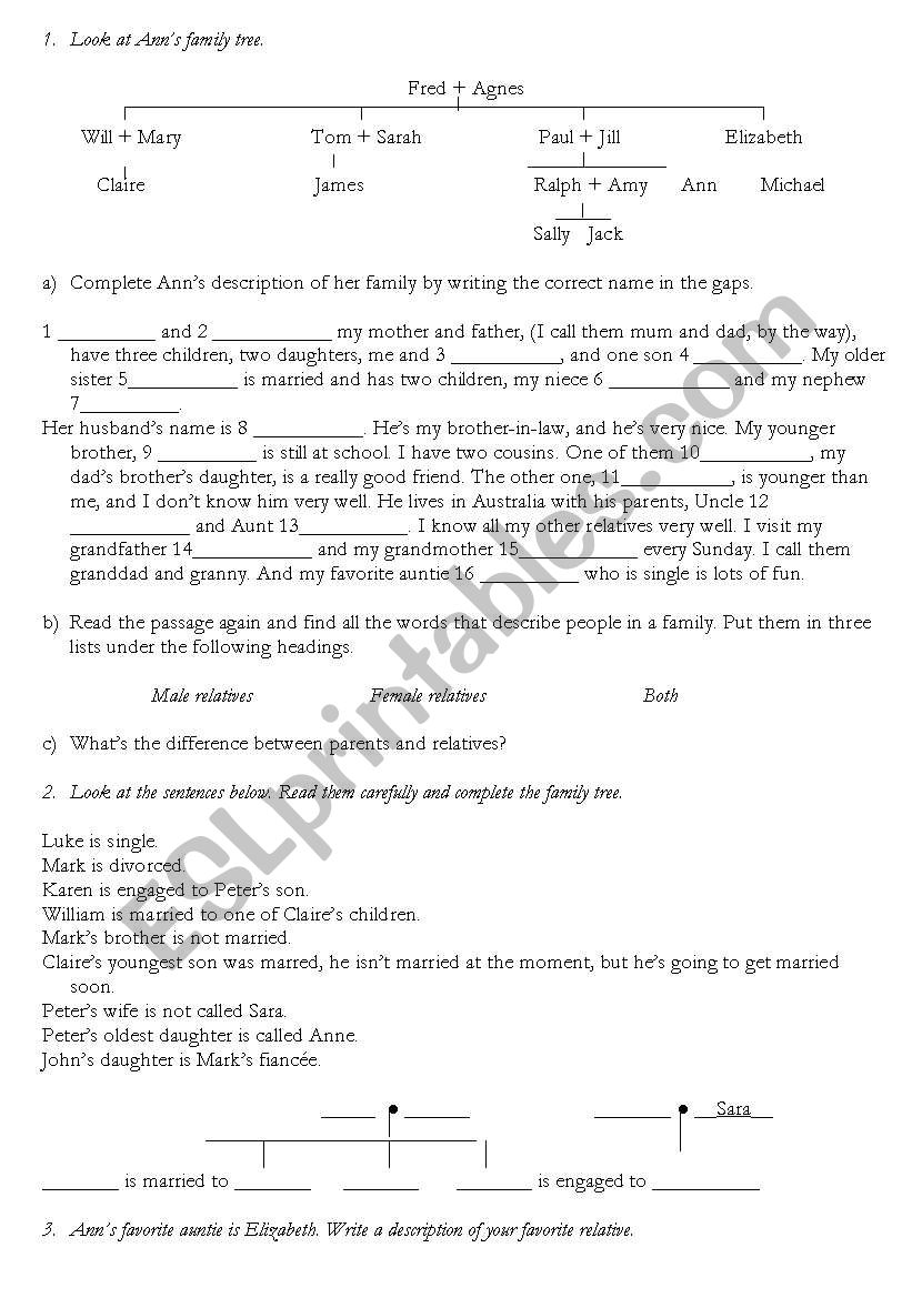 FAMILY TREE worksheet