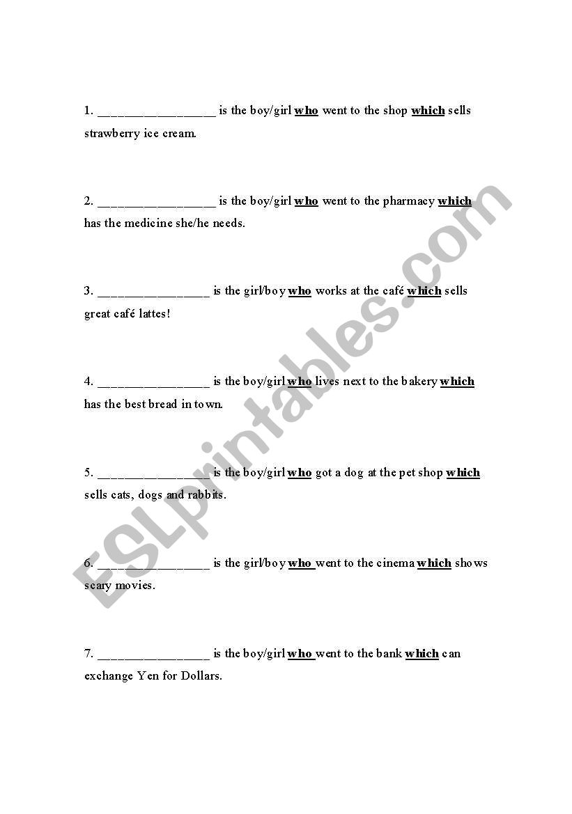 Who and Which worksheet