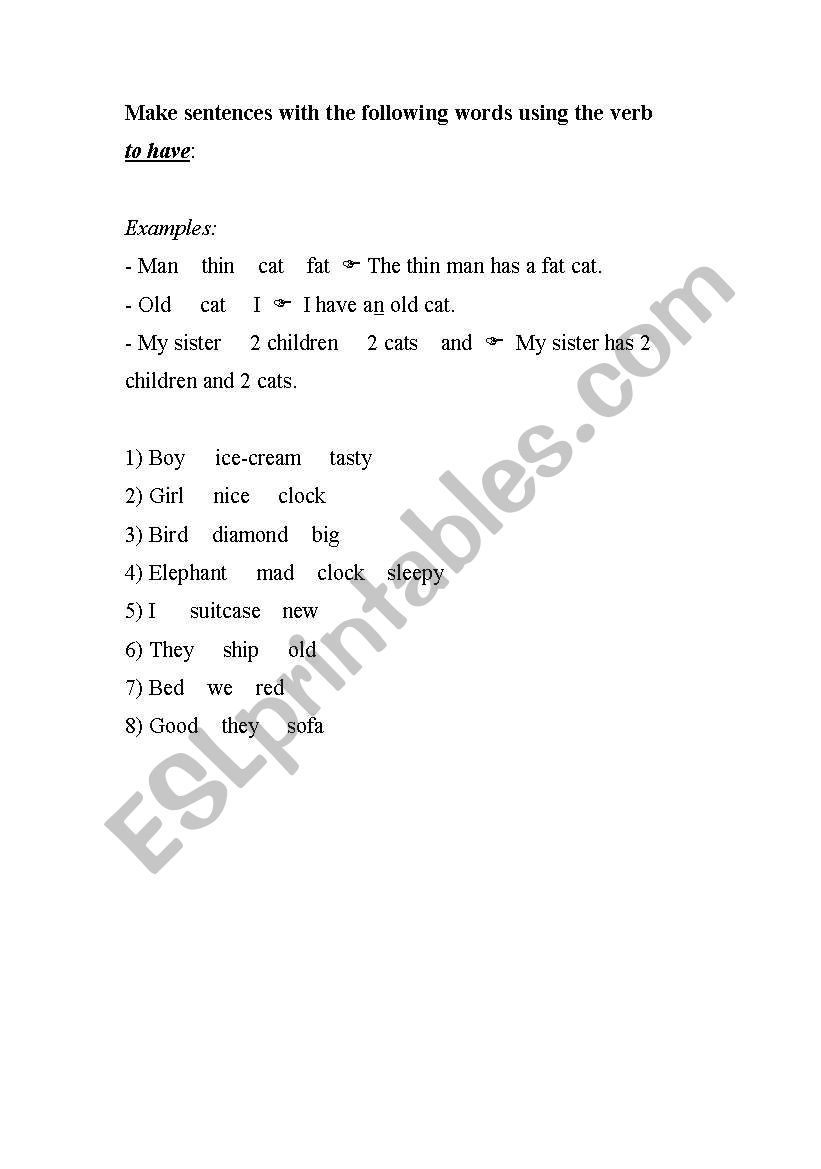 The verb to have. worksheet