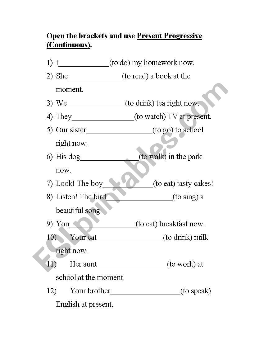 Present Progressive. worksheet