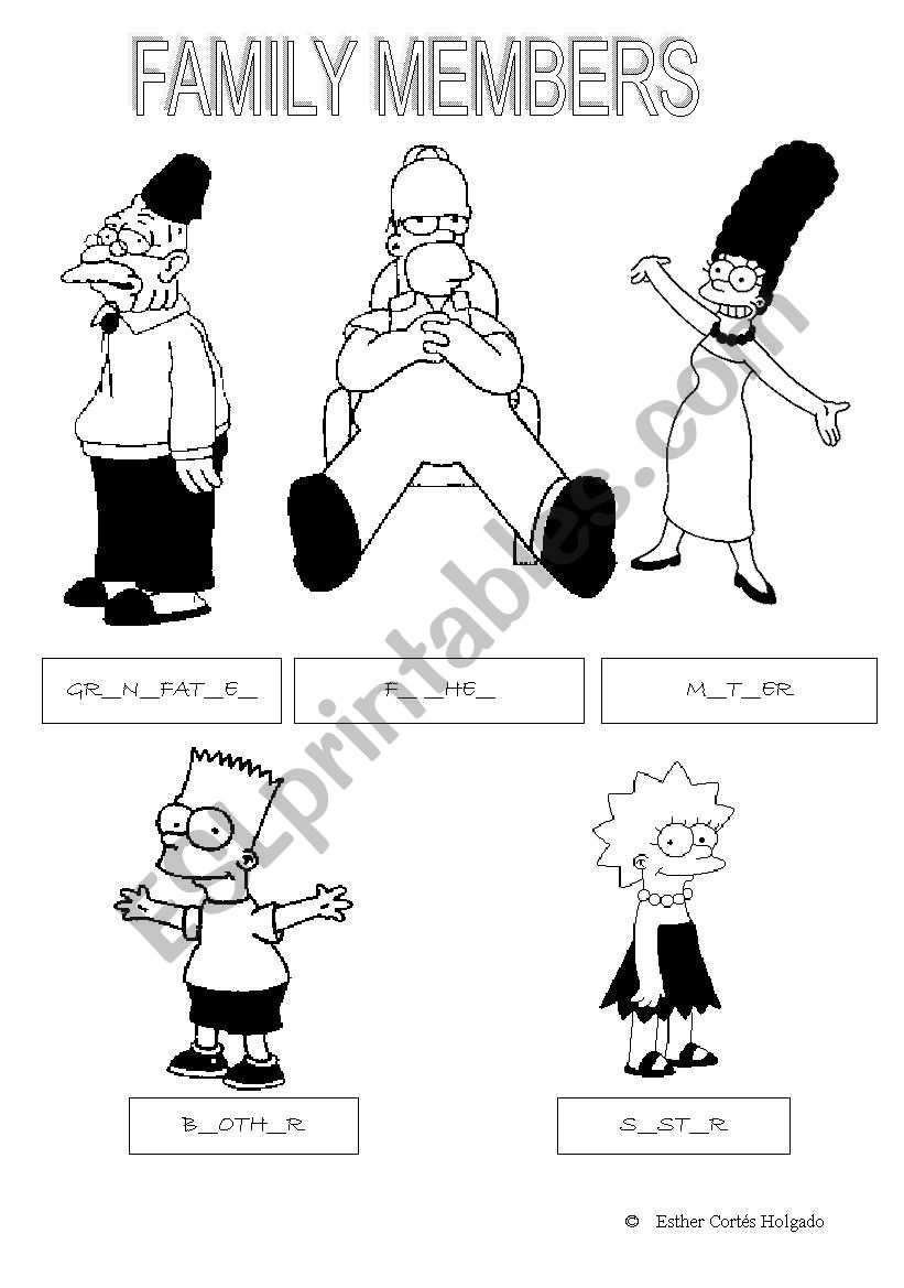 FAMILY MEMBERS (SIMPSON) worksheet