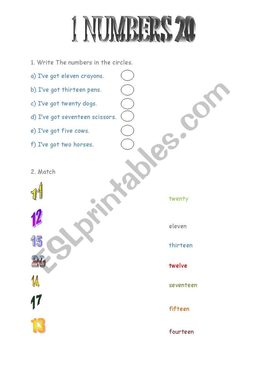 Numbers 1-20 worksheet