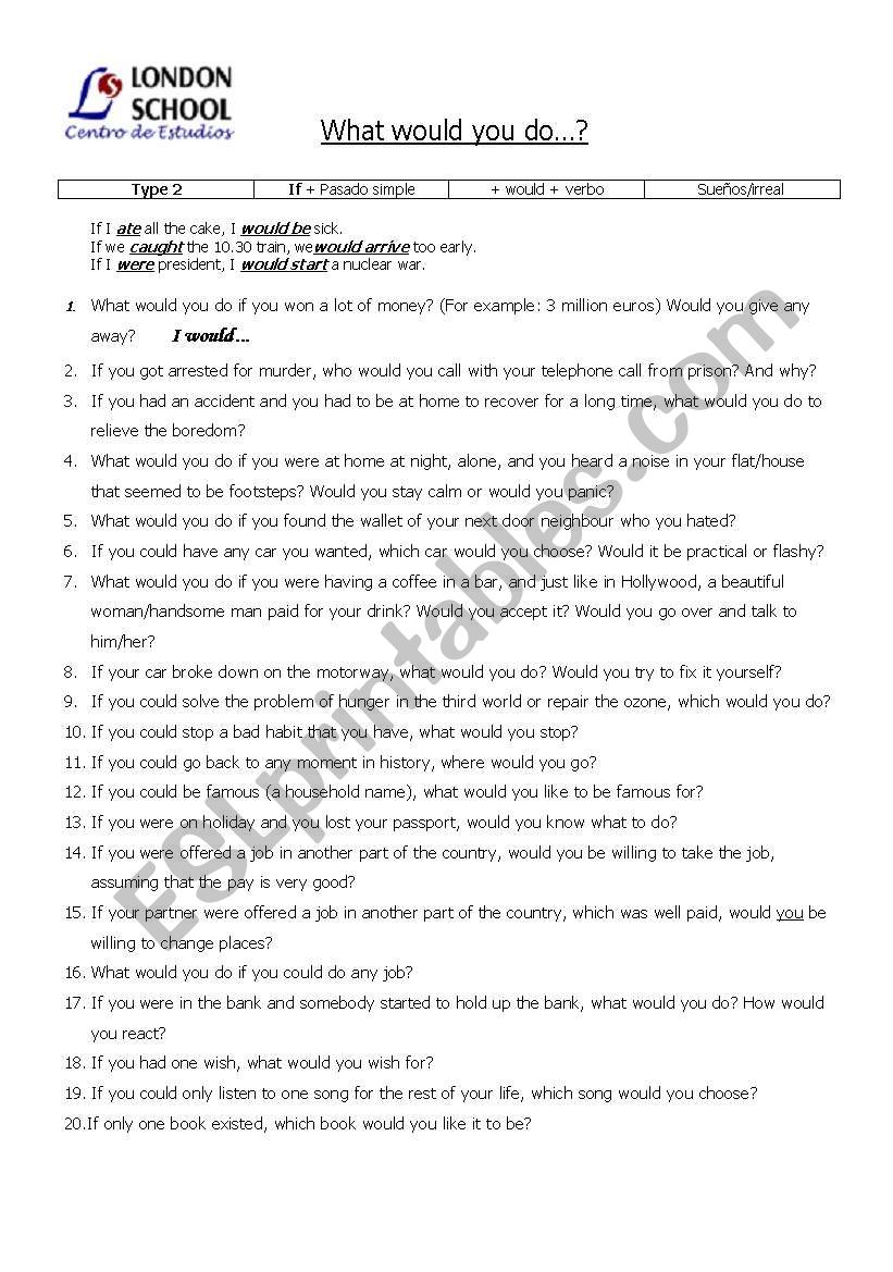 What would you do...? worksheet