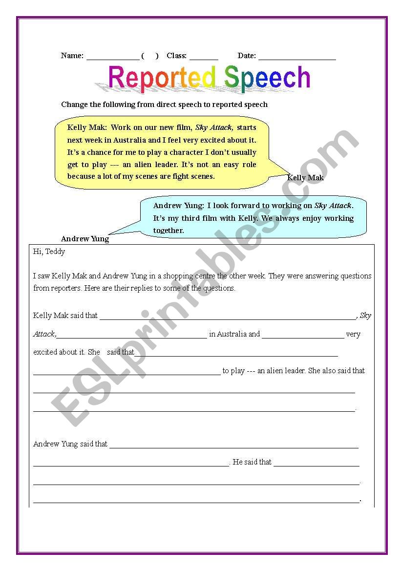 Reported Speech worksheet