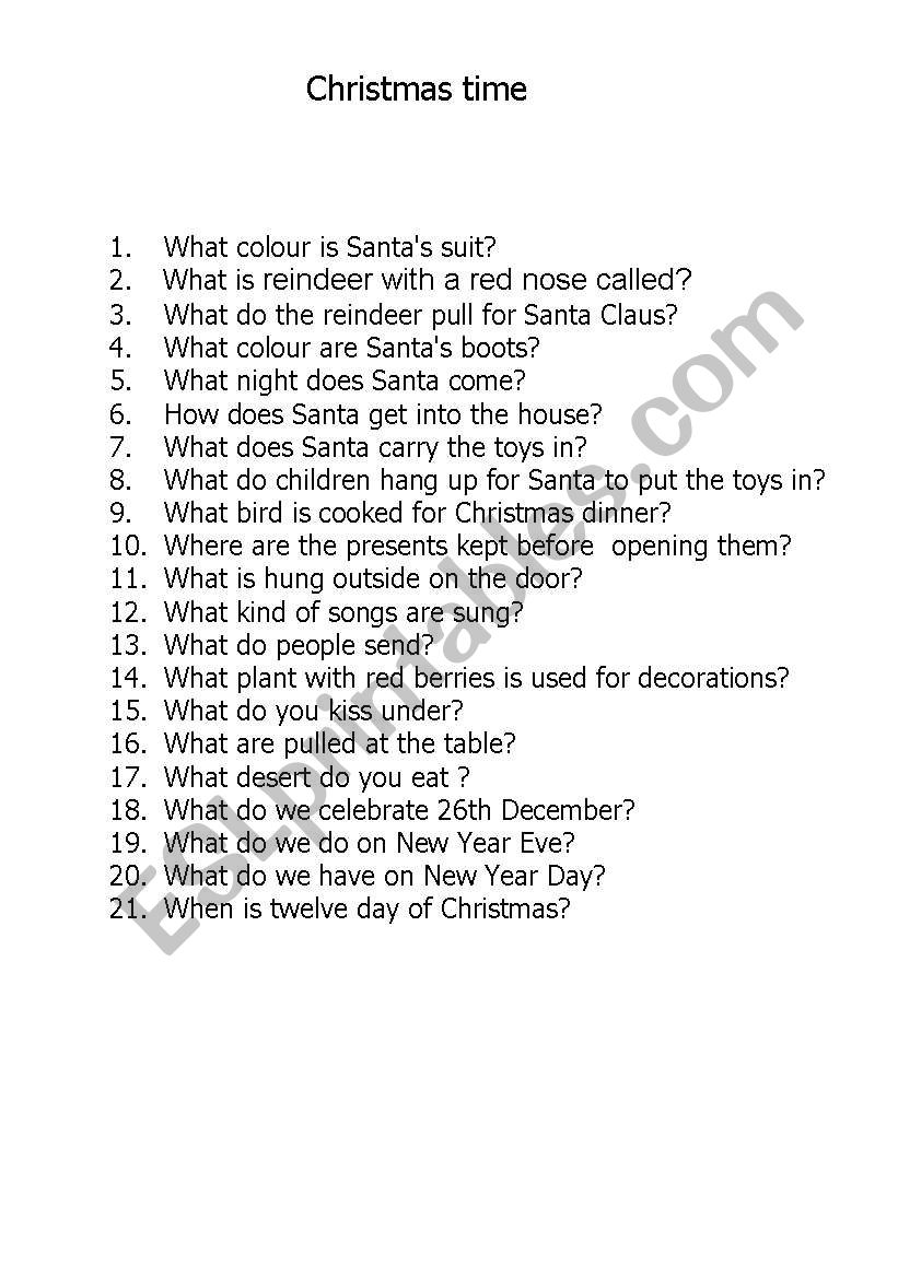 CHRISTMAS TIME QUIZ worksheet