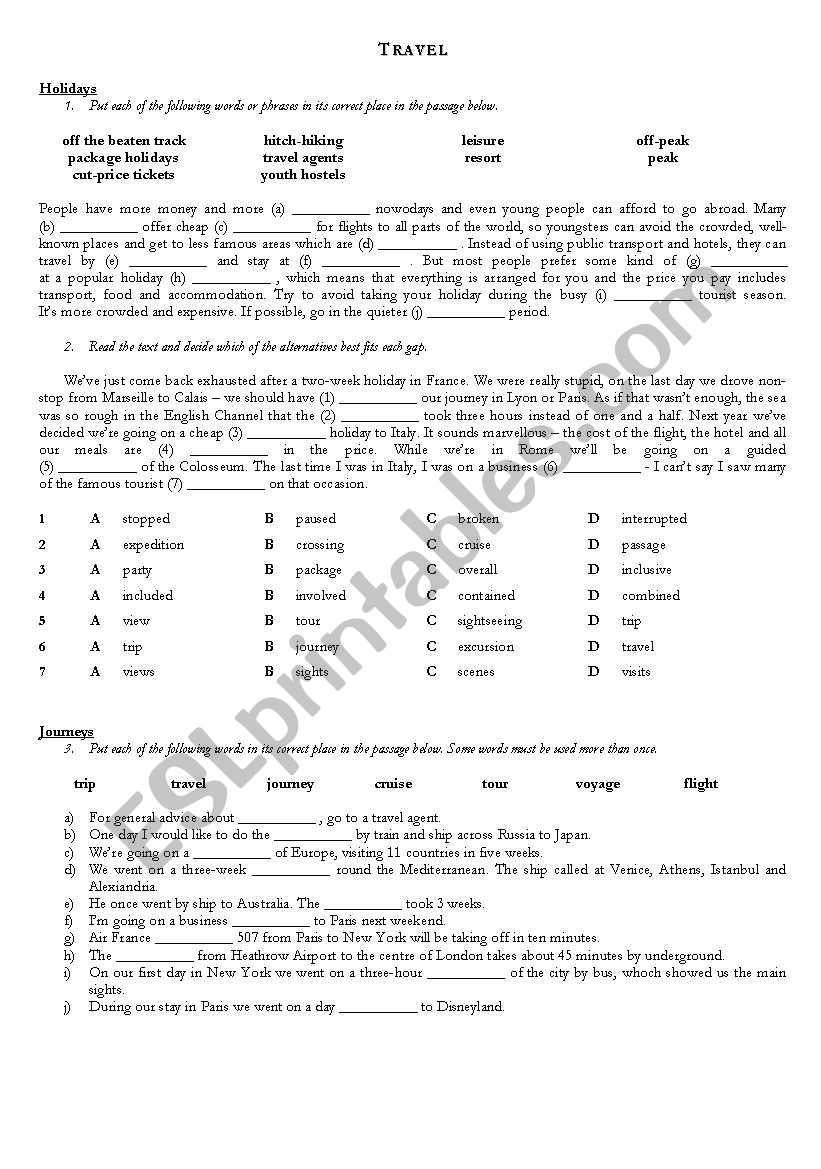 Travel - vocabulary exercises (FCE level)